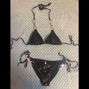 Faux leather handcuff bikini medium